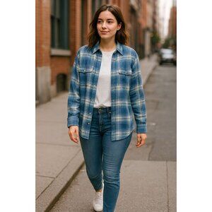 NWT Old Navy Boyfriend Shirt XL Blue Plaid Urban Chic Coastal Cowgirl Grunge